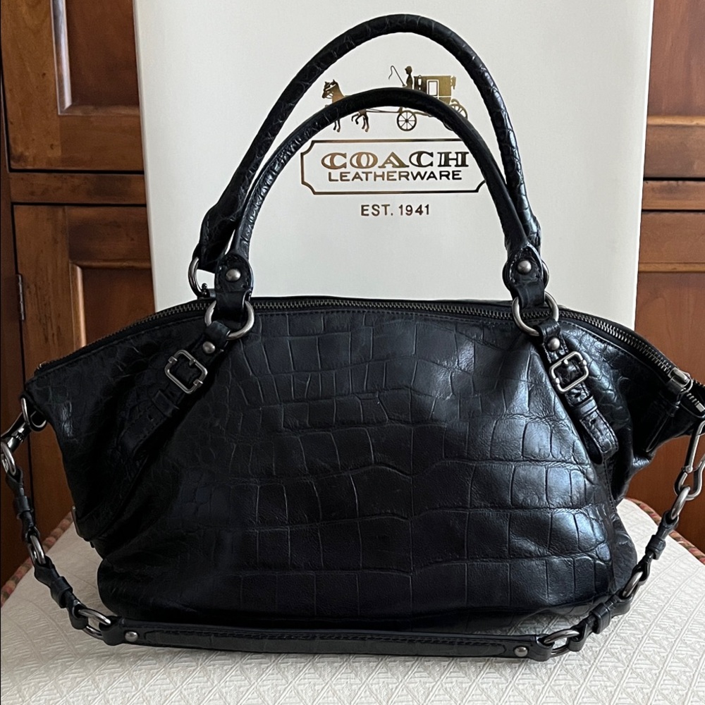 Coach Madison Sophia Croc-Embossed Satchel Black EUC - Picture 9 of 17